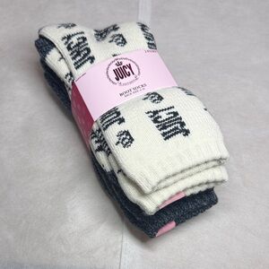 NWT Juicy Couture Cream White and Charcoal Logoed THICK Boot Socks 1 Set